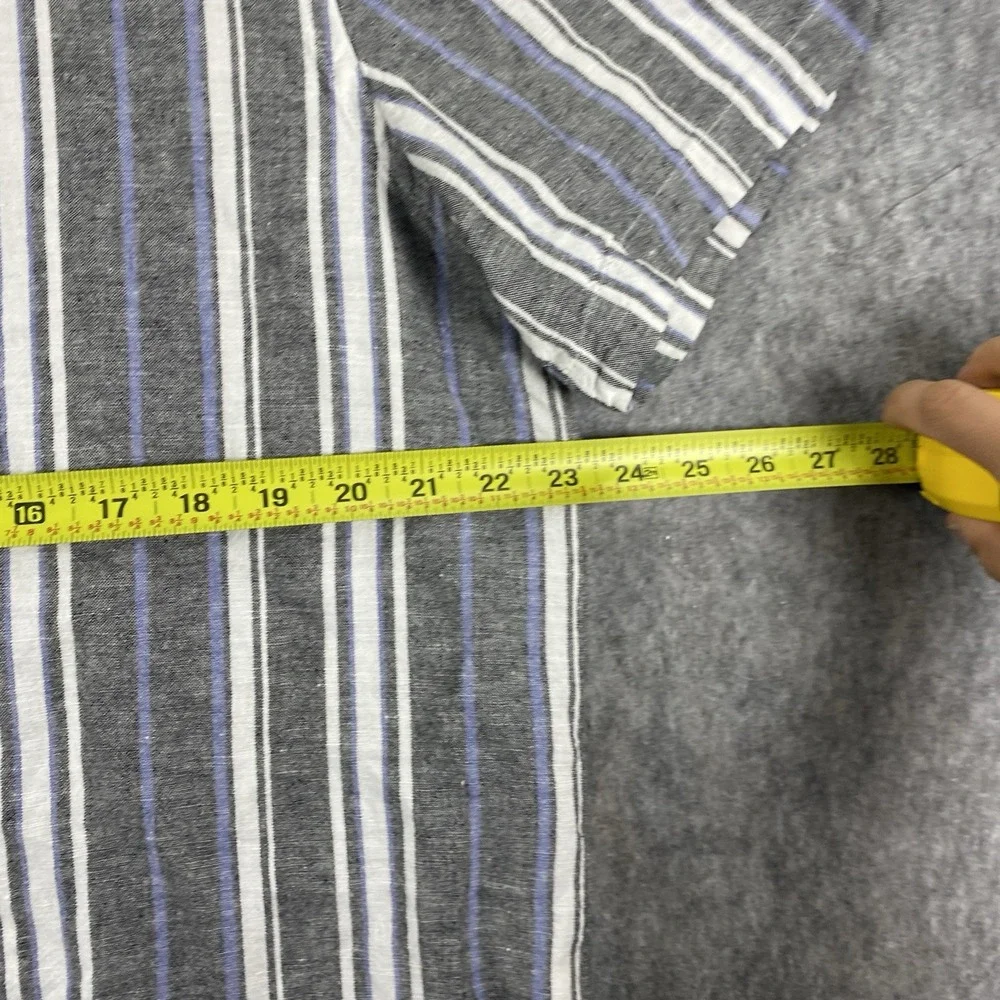 Banana Republic Linen Shirt Men's XL Slim‎ Striped Short Sleeve Gray Blue Summer